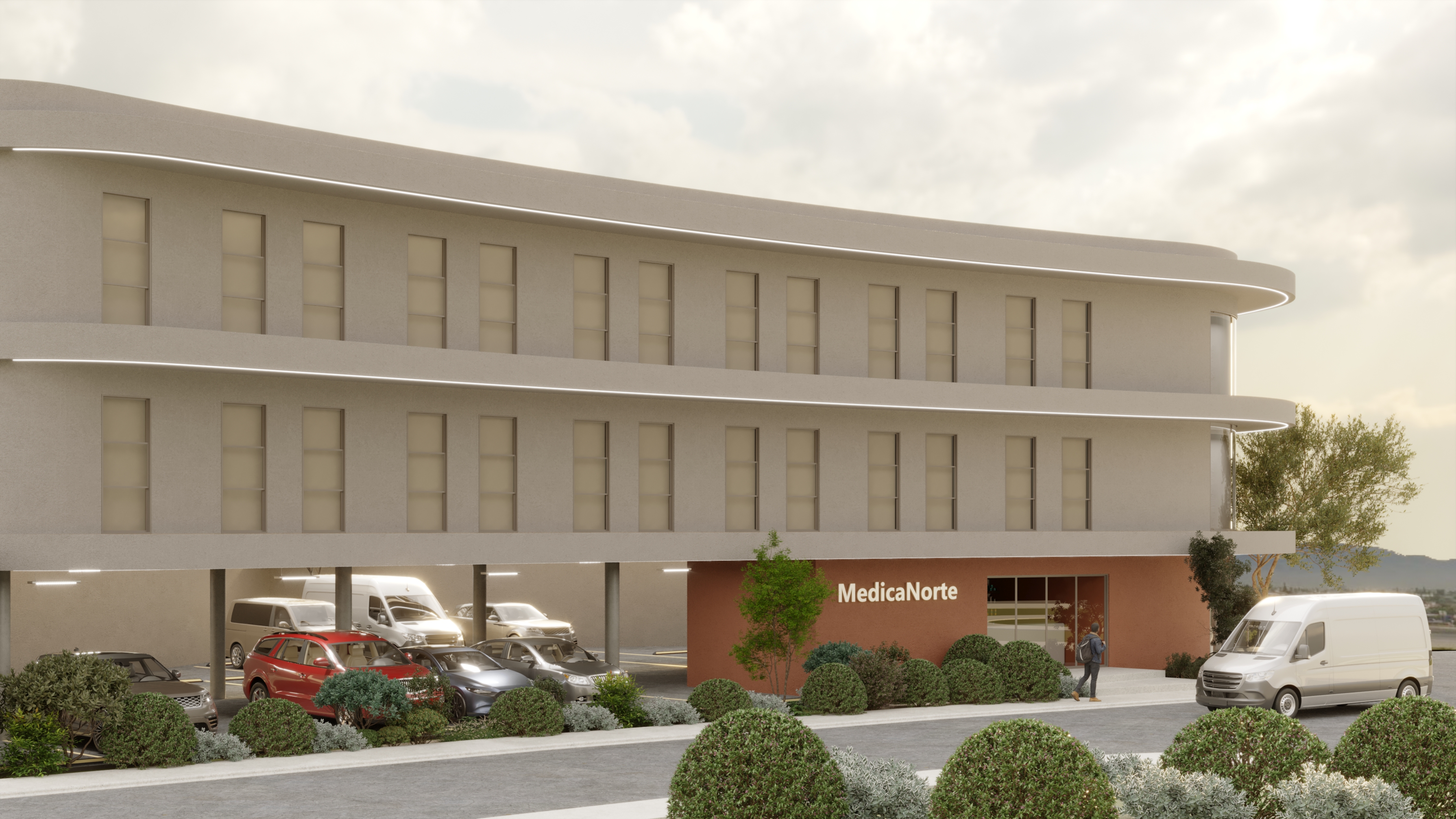 Render de la fachada lateral de MédicaNorte, Chihuahua