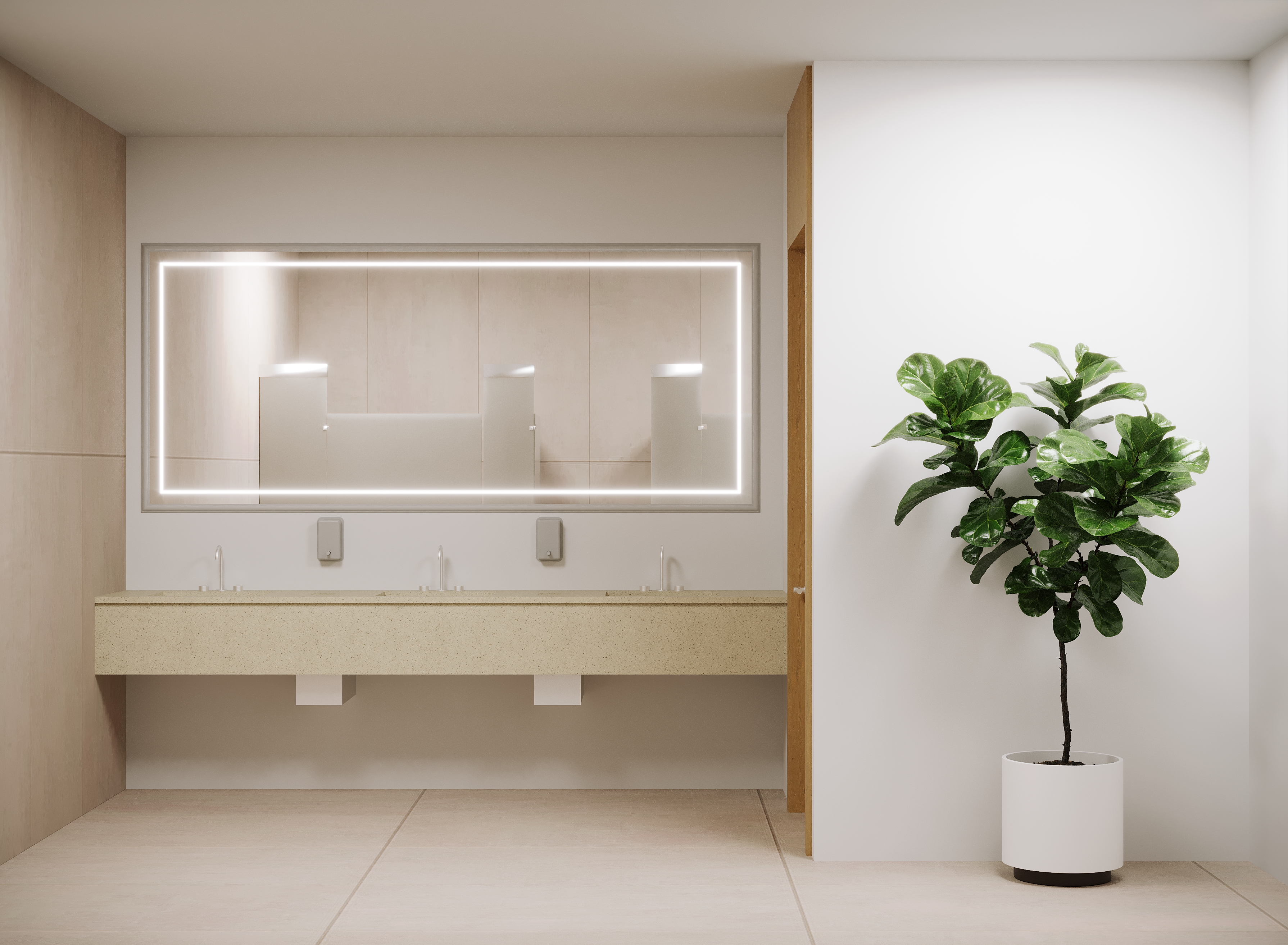 Render de los sanitarios comunes de MédicaNorte